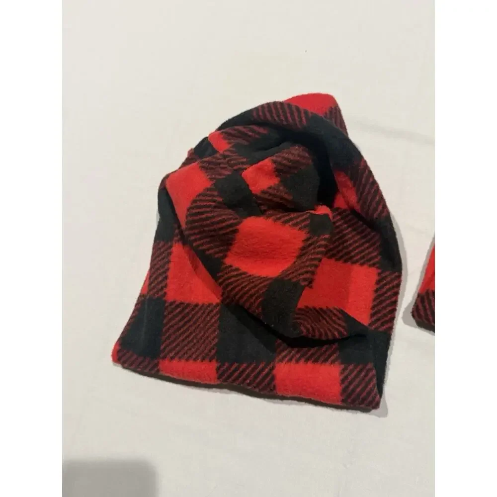 Red Black Buffalo Plaid Fleece Pull-Through Neck Warmer Scarf – Set of 2 Kids